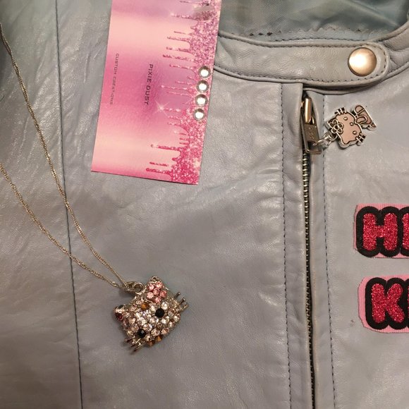 ADORABLE robins egg blue genuine leather jacket jacket with hello kitty details! - Picture 7 of 15